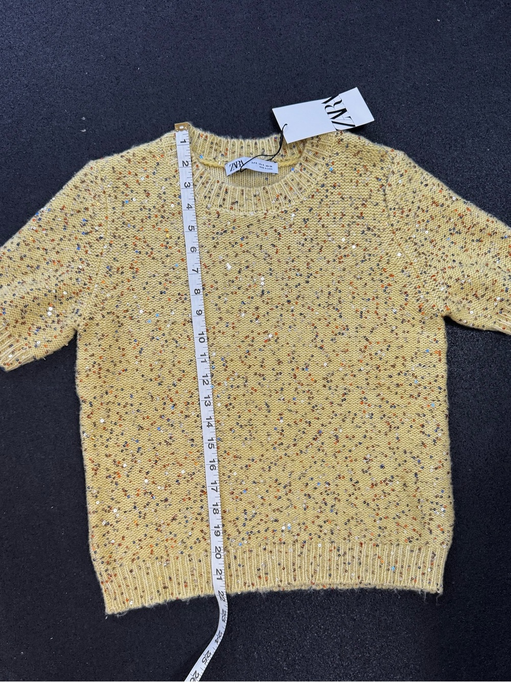 NWT Zara Yellow Sequin Sweater Top Size Small - Picture 4 of 5